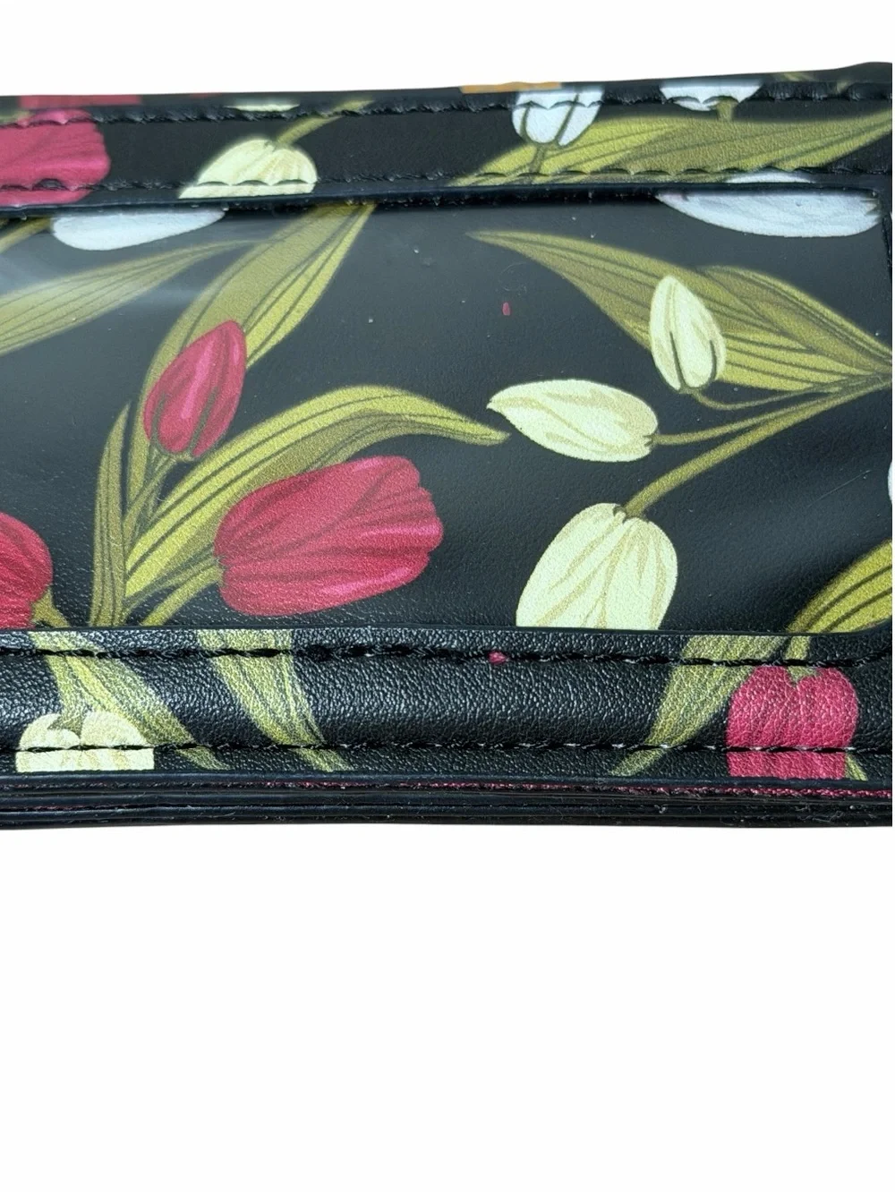 Steve Madden Black Floral Key & Card Holder with Pink and White Tulips